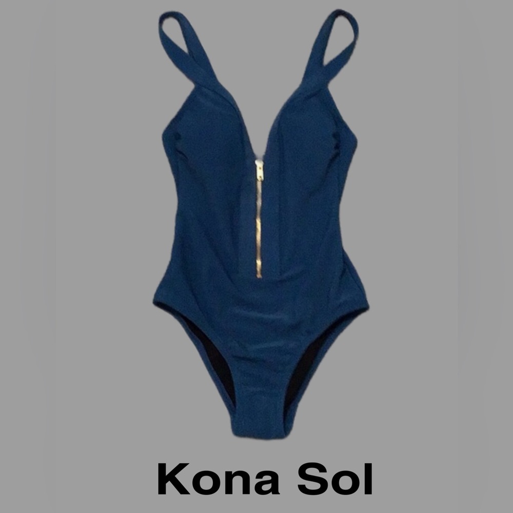 NWT Kona Sol Medium Coverage One-Piece Swim‎ Suit, Superior Blue, Size XS